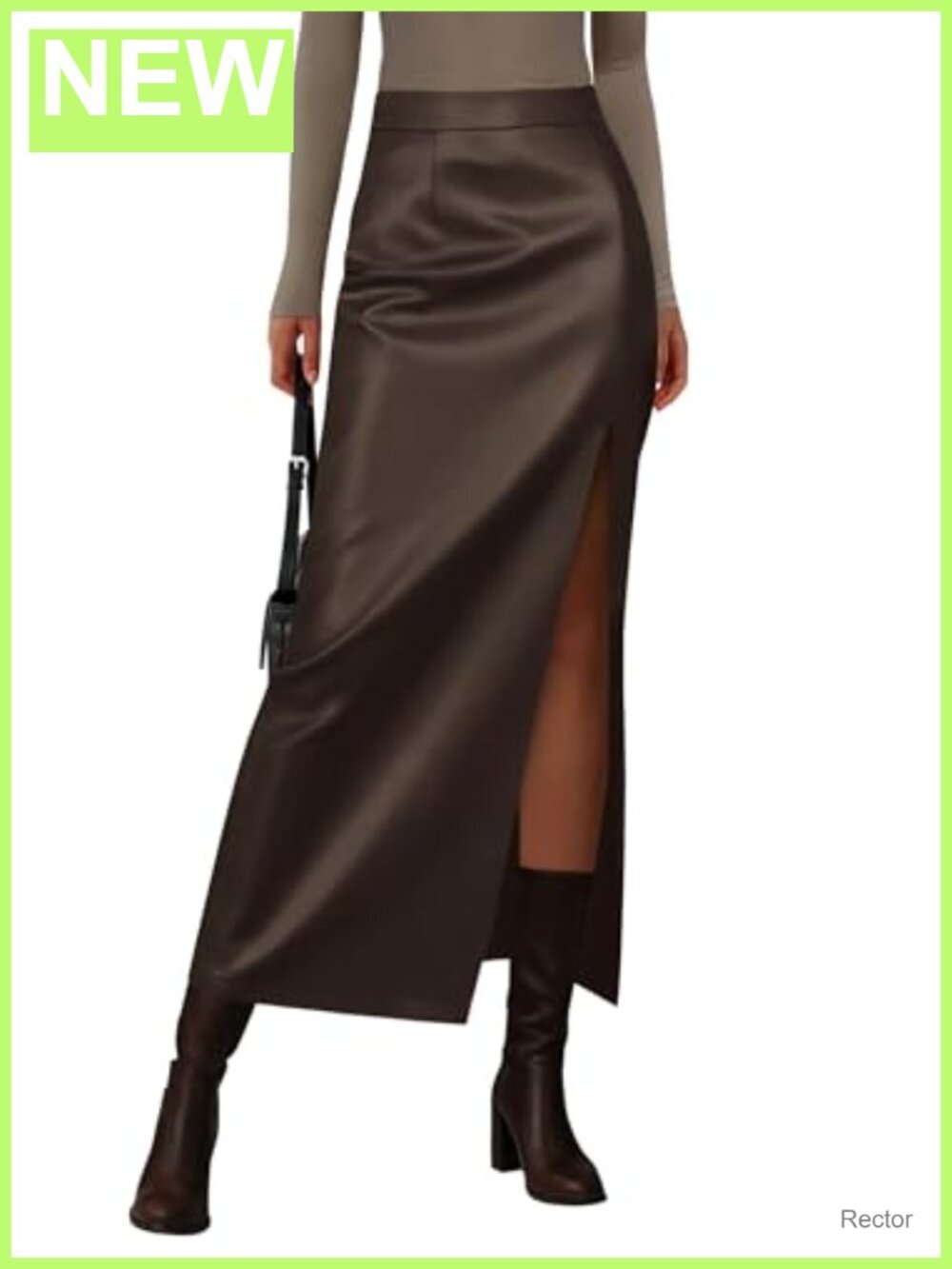 Faux Leather High Waist Maxi Pencil Skirt Side Slit